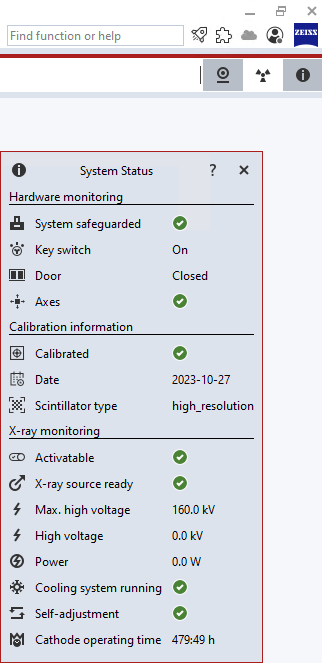 CT System Status Dialog