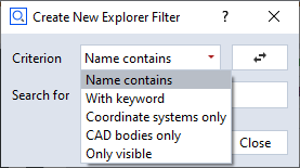 Explorer filter criteria