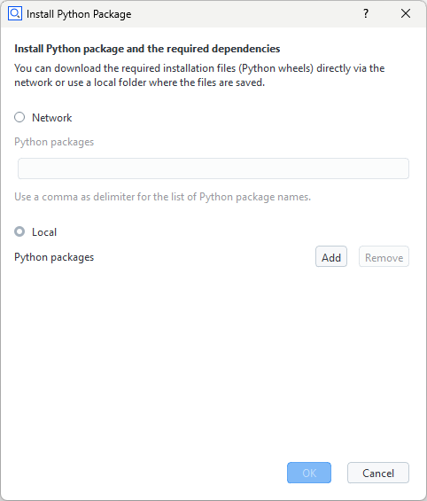 Install Python Package dialog - install from local file