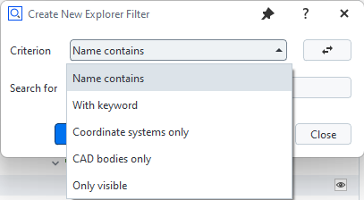 Explorer filter criteria